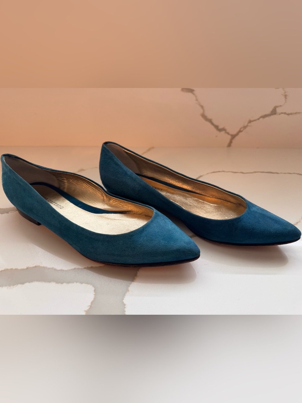 Andrea Carrano Italy Blue Suede Pointed Toe Ballet Flats Size 36